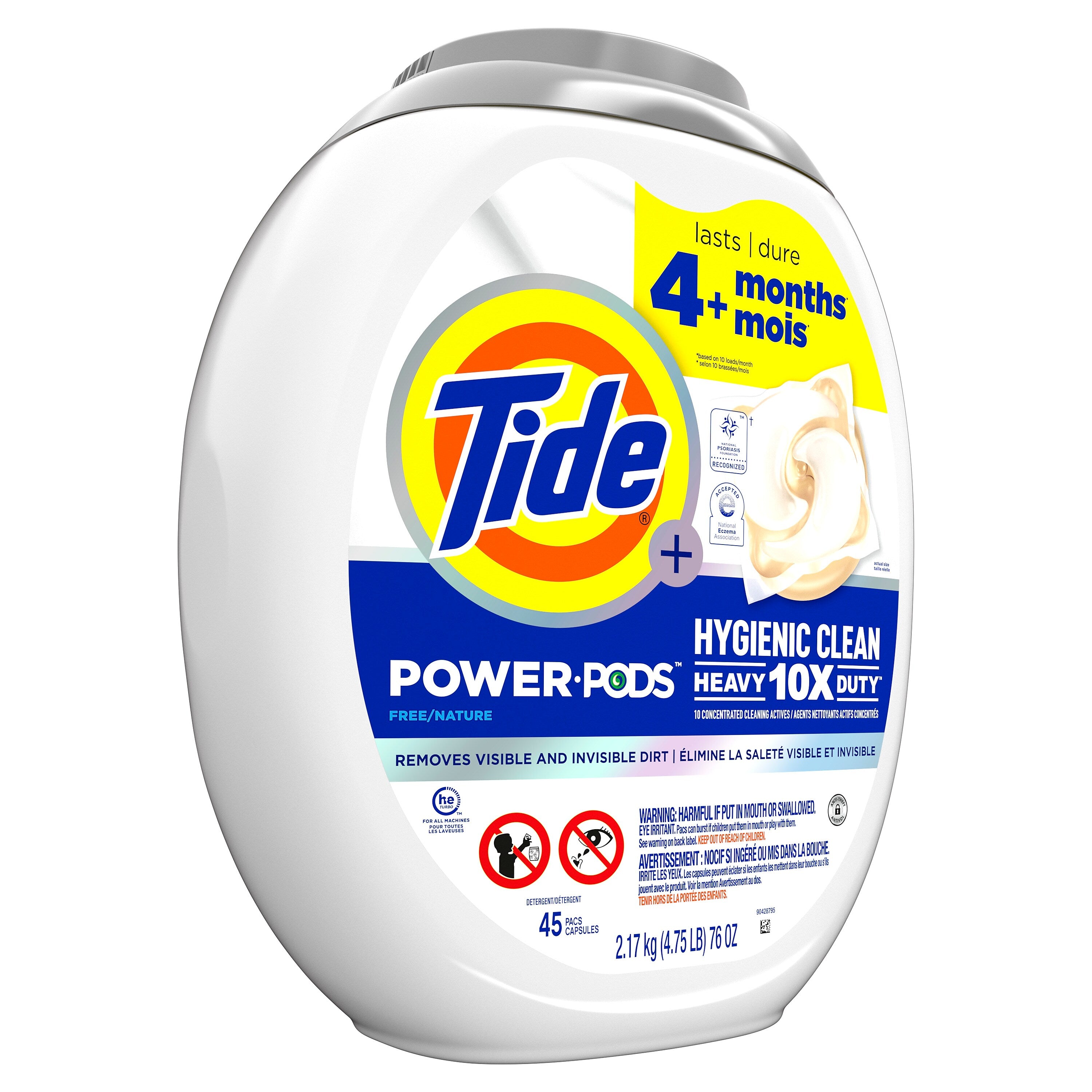Tide PODS Hygienic Clean Free & Gentle Laundry Detergent Capsules, Unscented, 45 Capsules