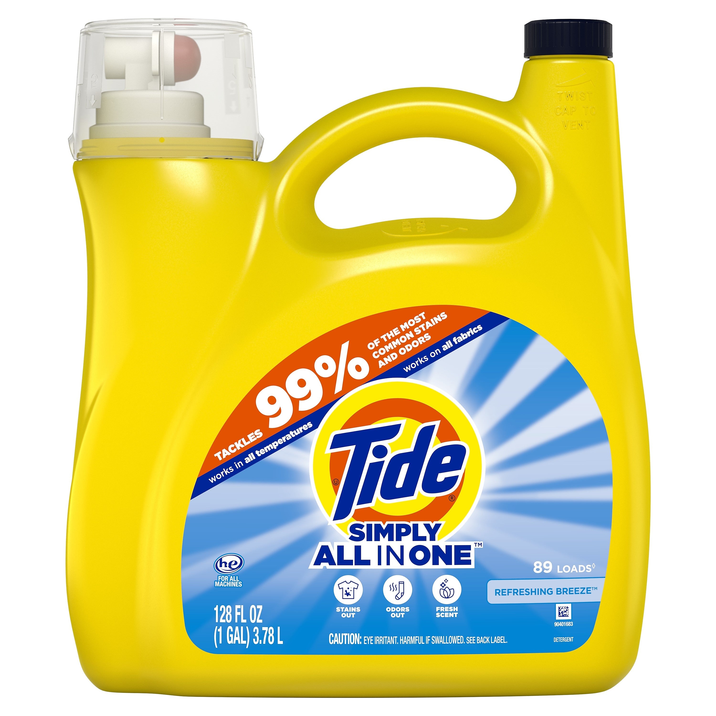 Tide Simply Clean & Fresh Liquid Laundry Detergent, Refreshing Breeze, 89 loads, 128 fl oz.