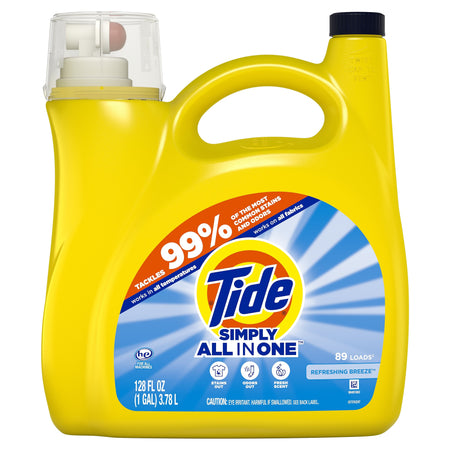 Tide Simply Clean & Fresh Liquid Laundry Detergent, Refreshing Breeze, 89 loads, 128 fl oz.