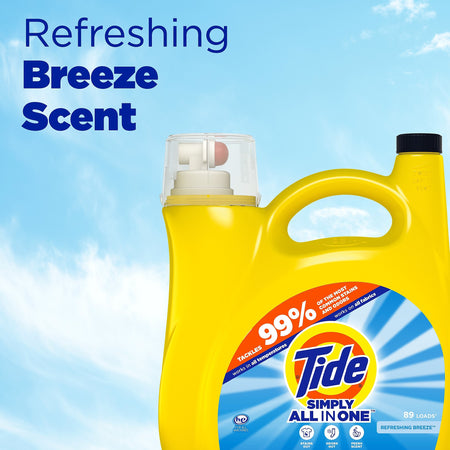 Tide Simply Clean & Fresh Liquid Laundry Detergent, Refreshing Breeze, 89 loads, 128 fl oz.