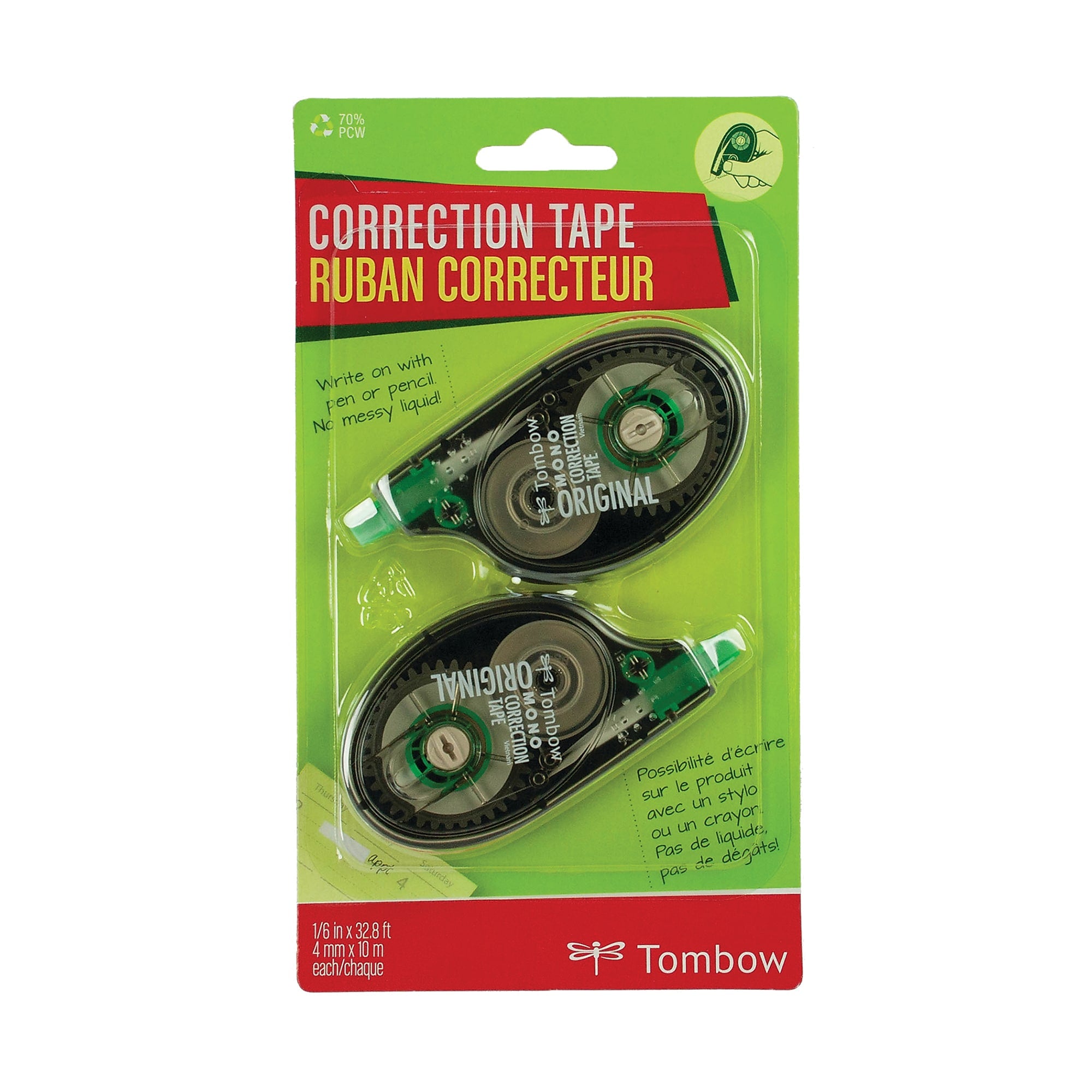Tombow MONO Original Correction Tape, White, 2/Pack