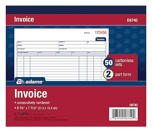 TOPS 2-Part Carbonless Invoices, 50 Sets/Book