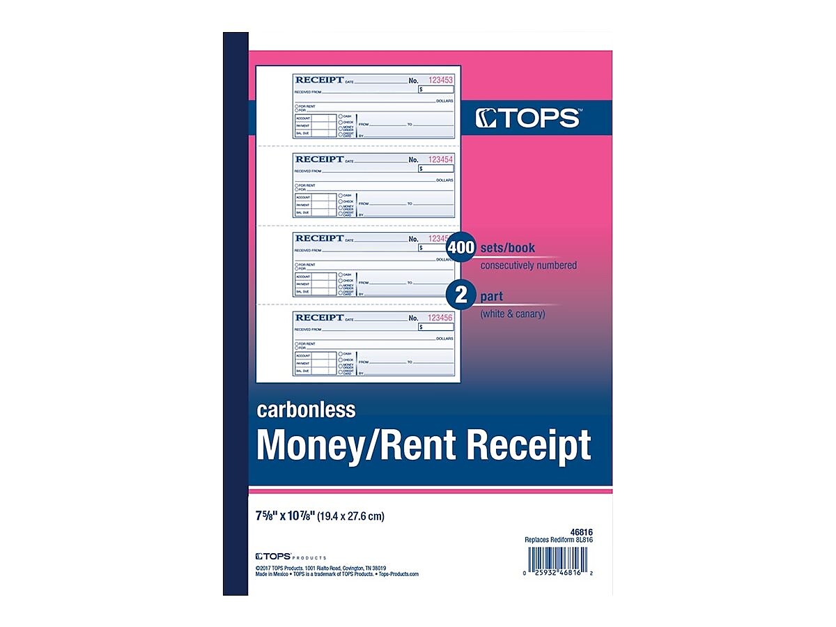 TOPS 2-Part Carbonless Receipts Book, 2.75