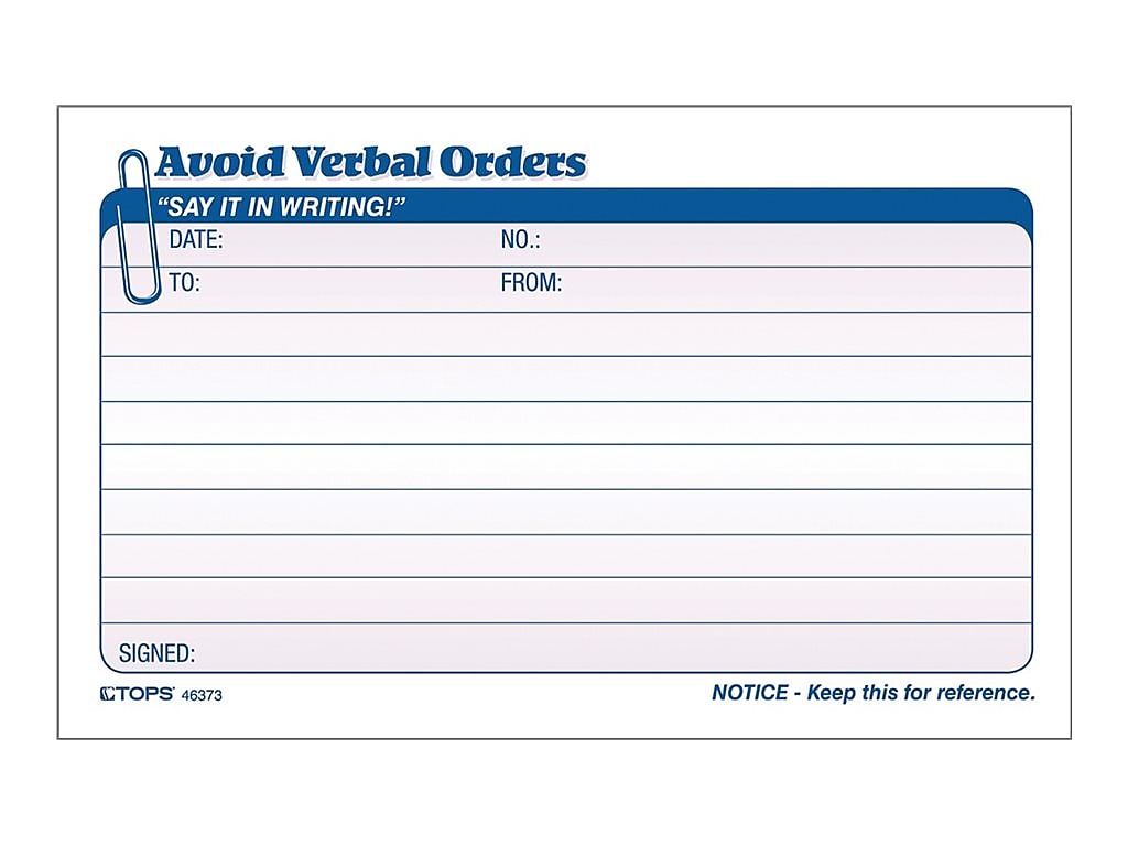 TOPS 2-Part Carbonless Work Orders, 4.25