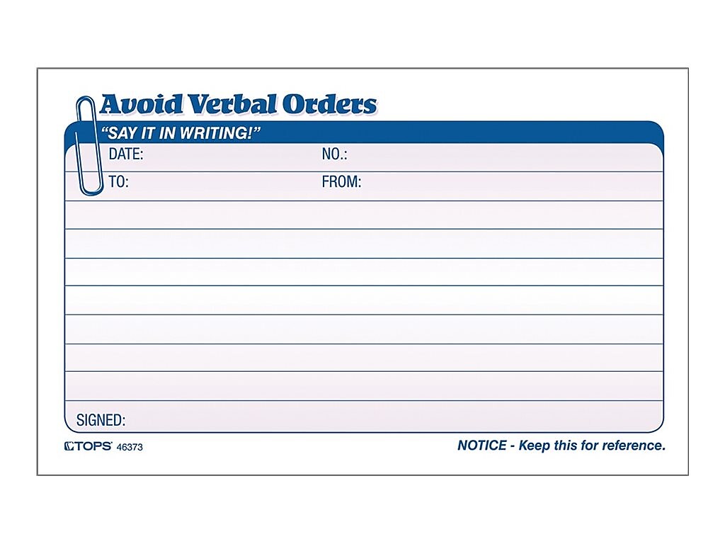 TOPS 2-Part Carbonless Work Orders, 4.25