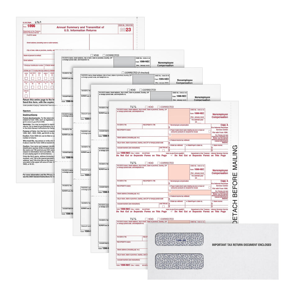 TOPS 2023 1099-NEC Tax Form Kit with Envelopes, 4-Part, 100/Pack