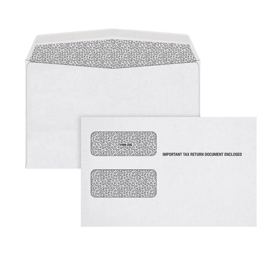 TOPS 2023 Double Window Tax Form Gummed Envelopes, White, 100/Pack