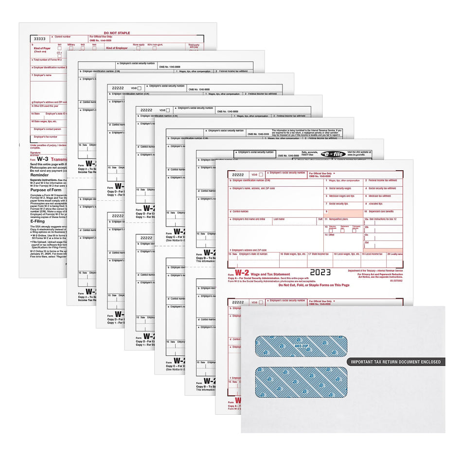 TOPS 2023 W-2 Tax Form Kit with Envelopes, 6-Part, Copy A, B, C, D, 1, 2, 50/Pack