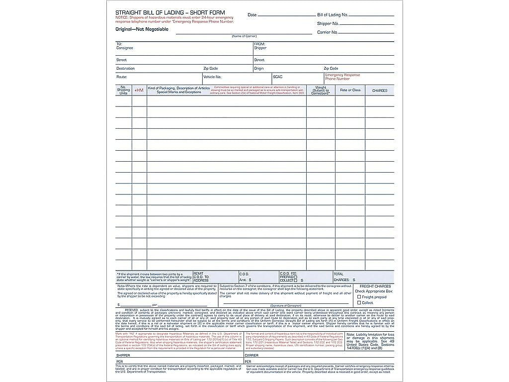 TOPS 3-Part Carbonless Bill of Lading, 11.44