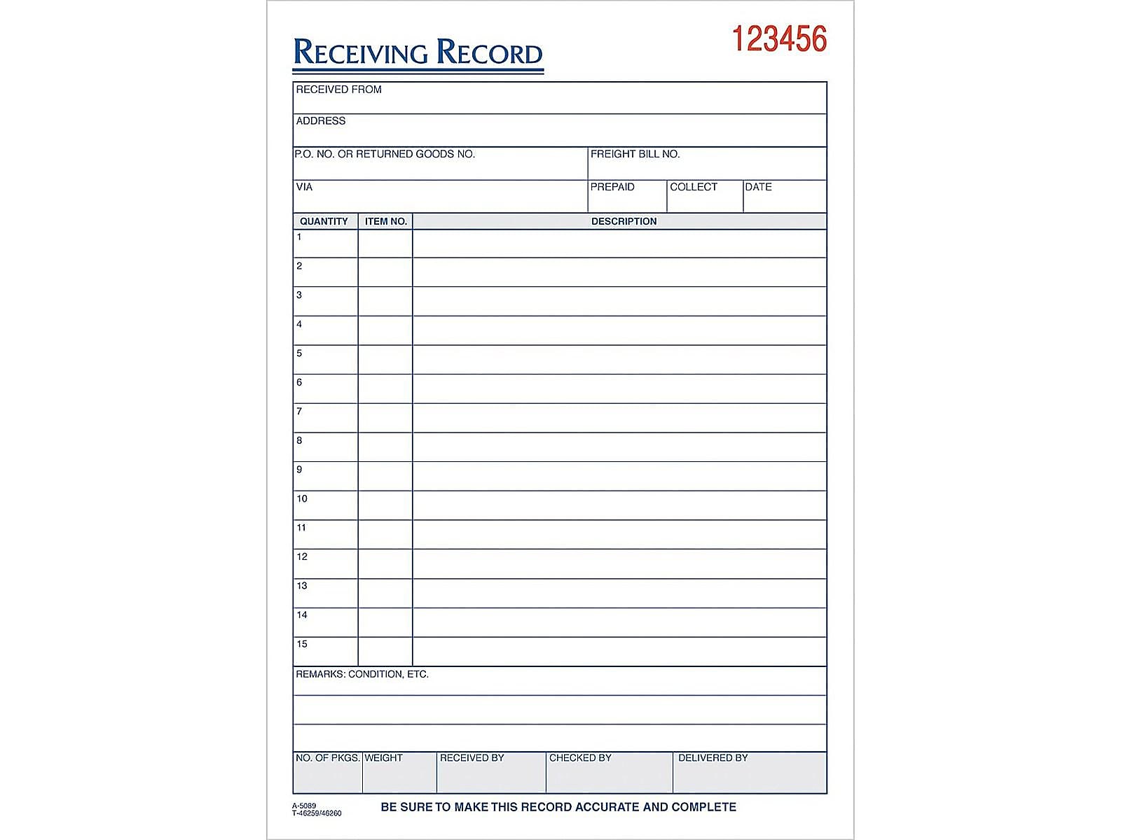 TOPS 3-Part Carbonless Receiving Records, 5.56
