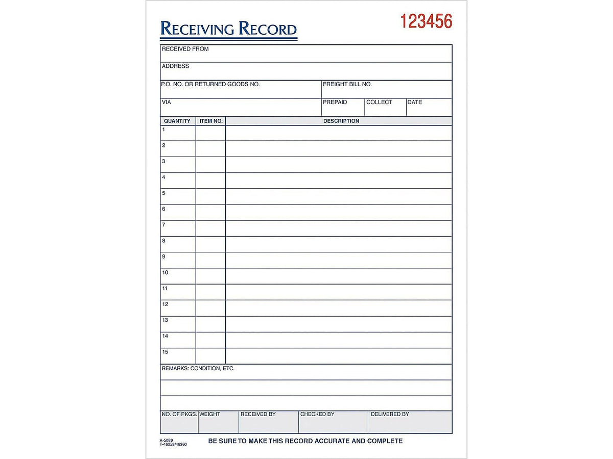 TOPS 3-Part Carbonless Receiving Records, 5.56"W x 7.94"L, 50 Sets/Book