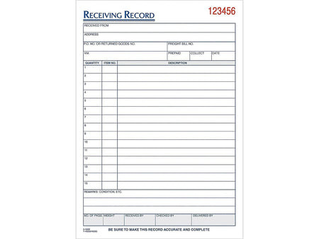 TOPS 3-Part Carbonless Receiving Records, 5.56"W x 7.94"L, 50 Sets/Book