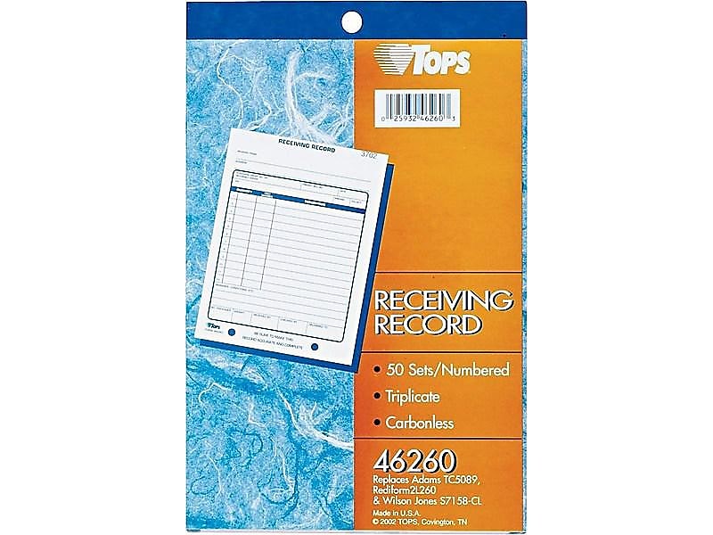 TOPS 3-Part Carbonless Receiving Records, 5.56