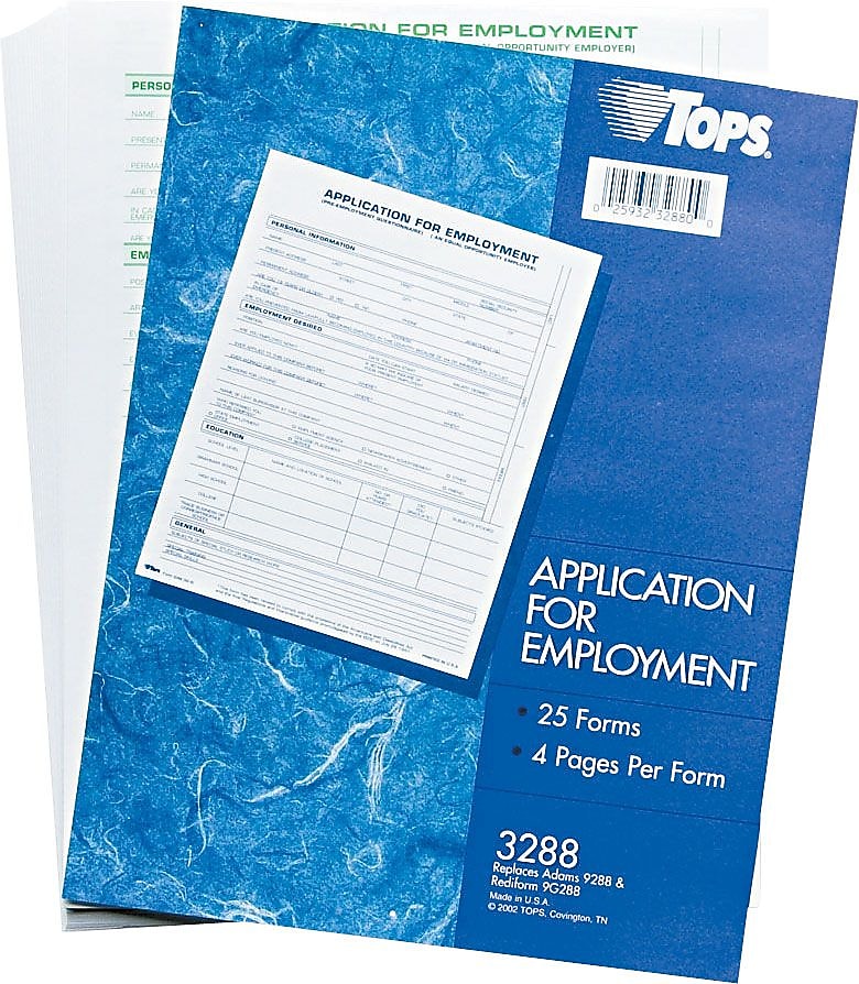 TOPS® Application For Employment, 4 Sided, Folded, Ruled, 1-Part, 11