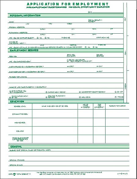 TOPS® Application For Employment, 4 Sided, Folded, Ruled, 1-Part, 11
