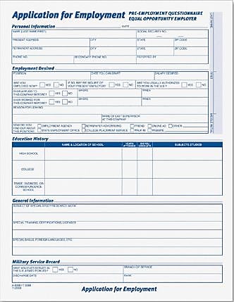TOPS® Application For Employment, 4 Sided, Folded, Ruled, 1-Part, 11