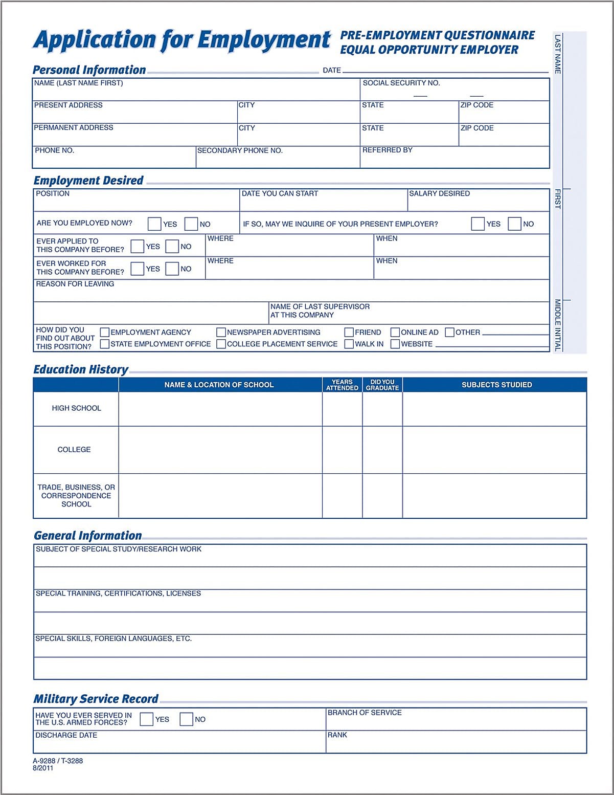 TOPS® Application For Employment, 4 Sided, Folded, Ruled, 1-Part, 11