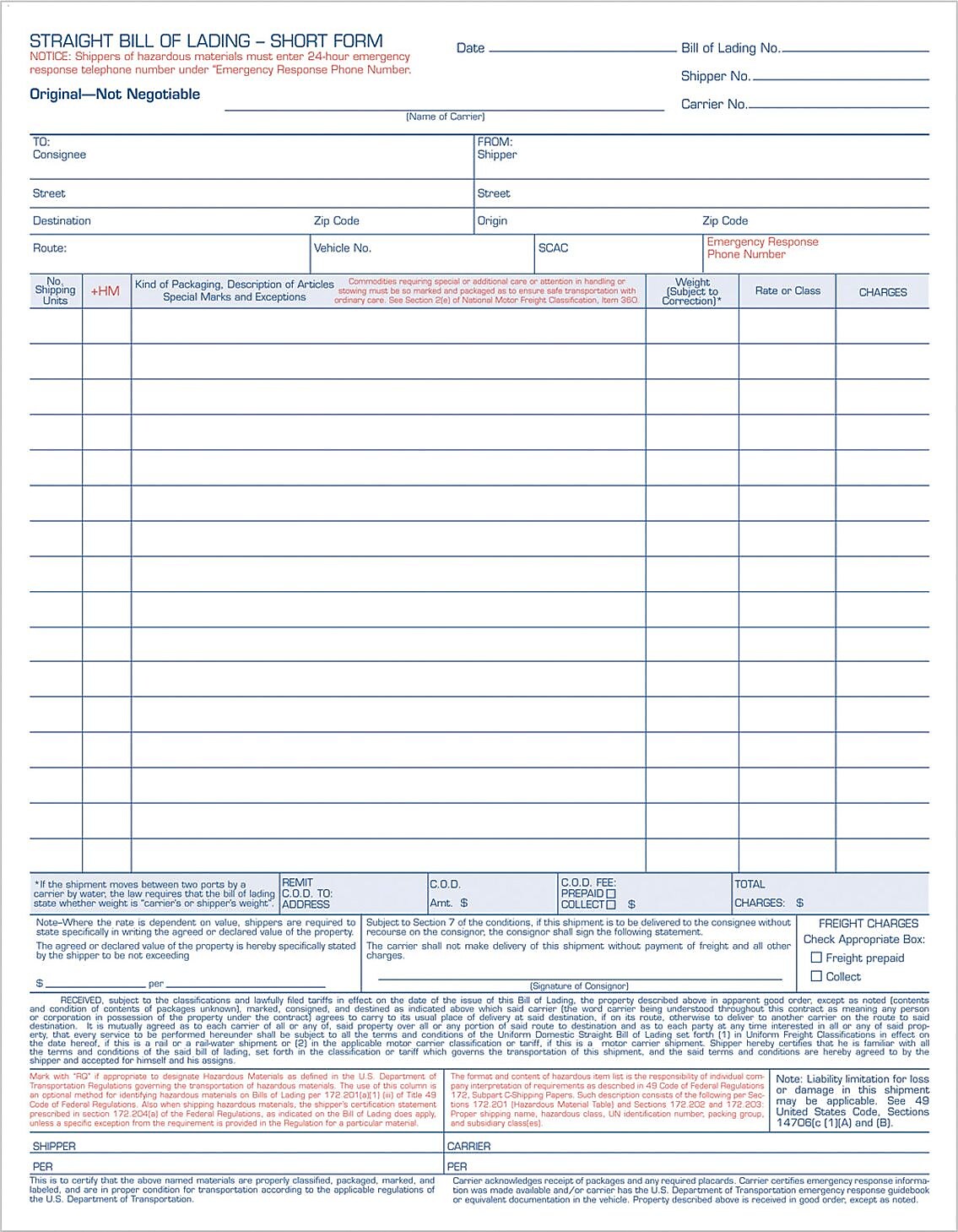 TOPS® Bill of Lading Unit Set, Ruled, 4-Part Carbonless, 11-7/16