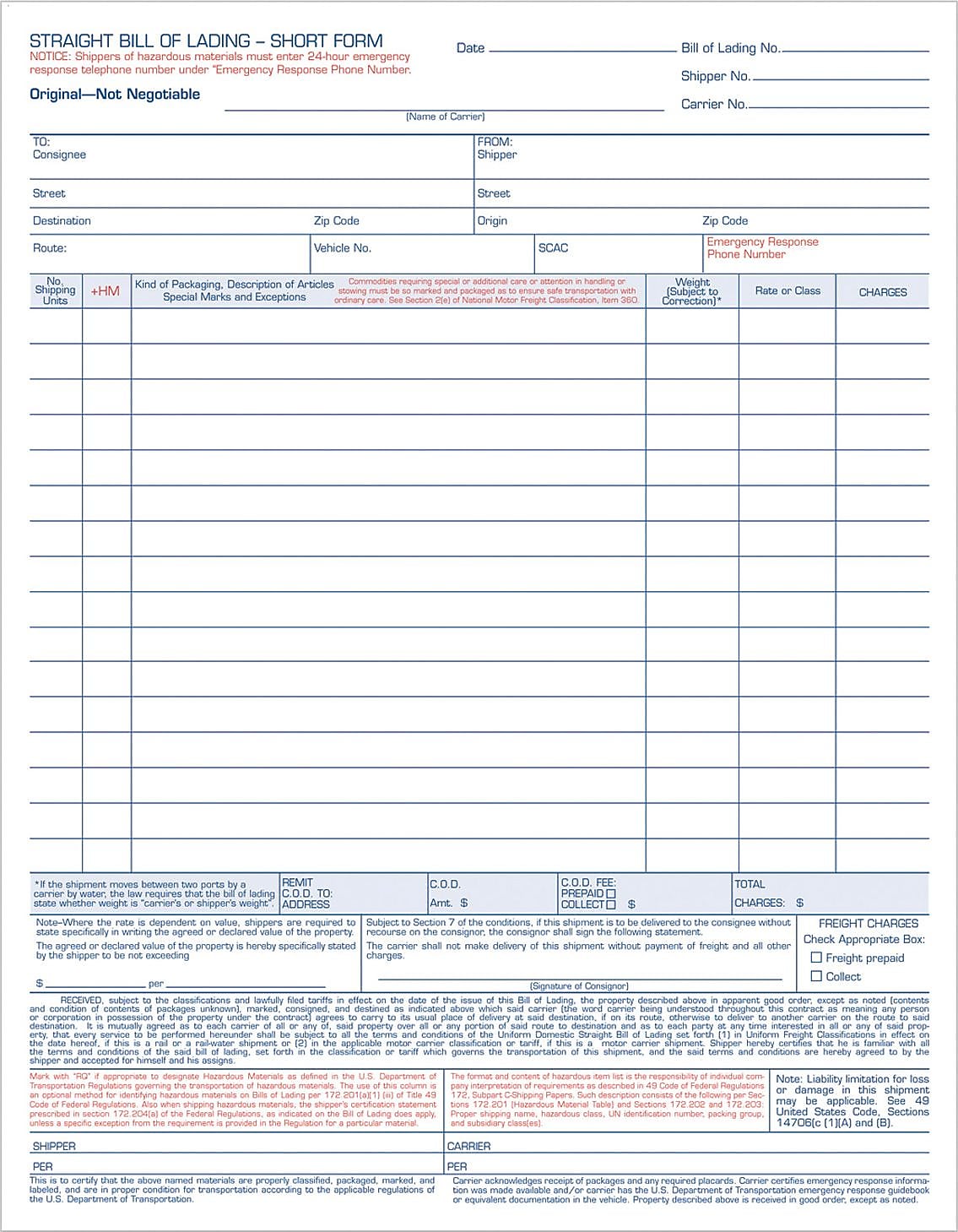 TOPS® Bill of Lading Unit Set, Ruled, 4-Part Carbonless, 11-7/16