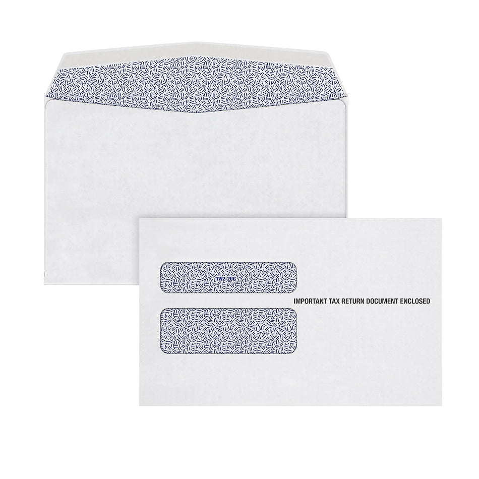 TOPS Gum Double Window Envelope for Laser W-2 Forms, 5 5/8 x 9, White, 100/Pack