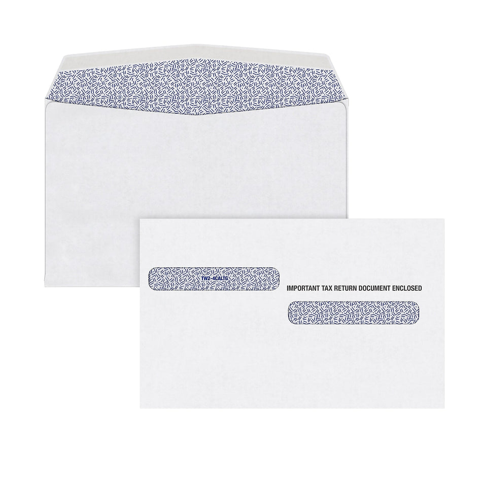 TOPS Gummed Double Window Envelope for Tax Form, 5 5/8" x 9", White, 100/Pack