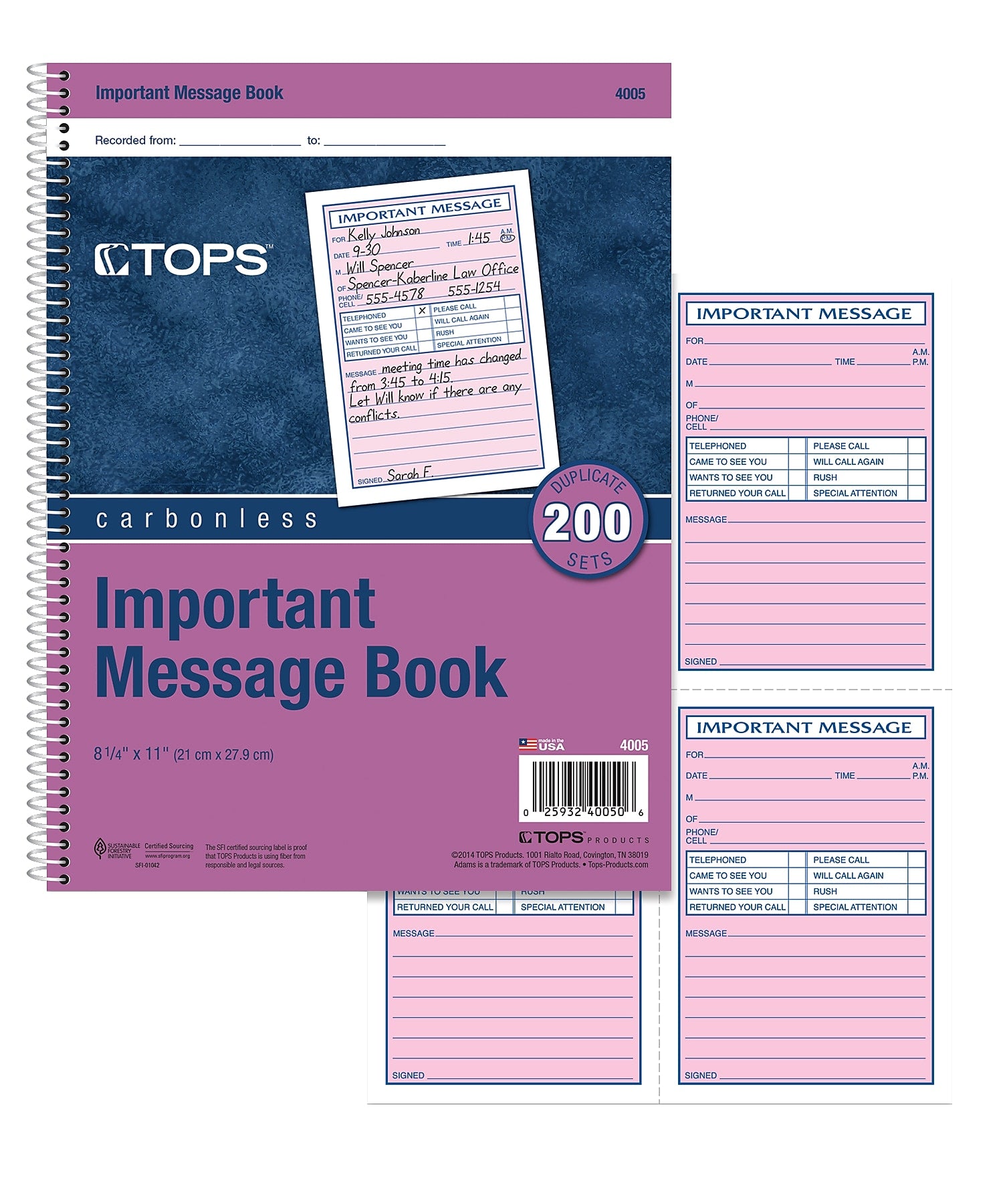 TOPS Important Message 2-Part Ruled Book, 11