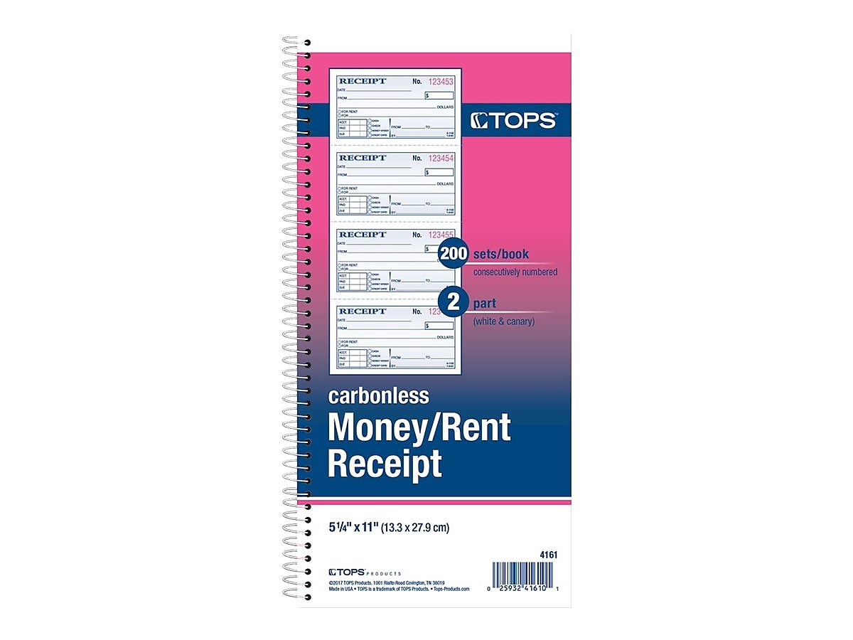 TOPS Money/Rent Receipt Book, 200 Sets/Book, White/Canary