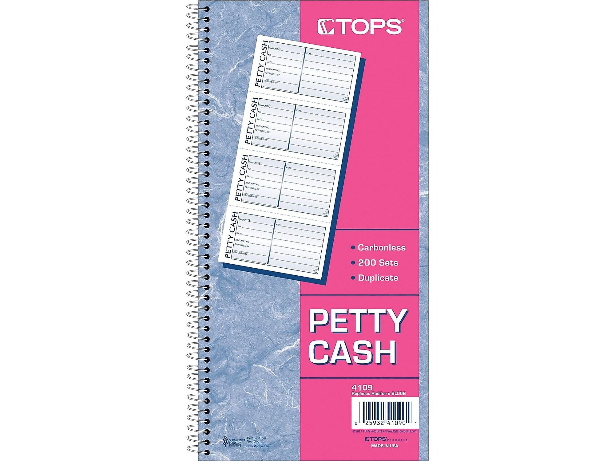 TOPS Petty Cash Receipt Book, 2.75