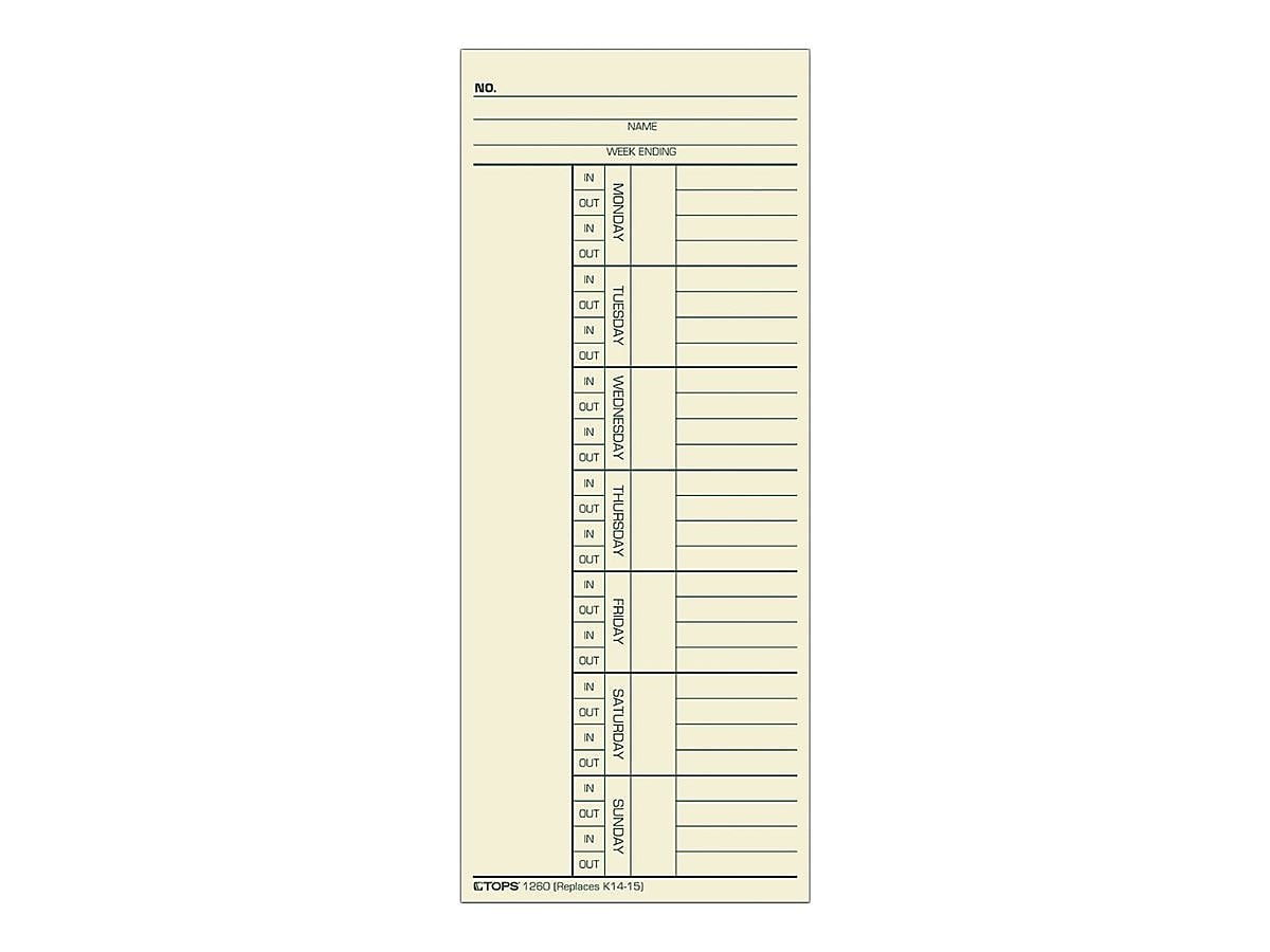 TOPS Time Cards for Acroprint 125, 150, 175, ES700, ES900, ESP180, Amano PIX, TCX Series Time Clock, 500/Box