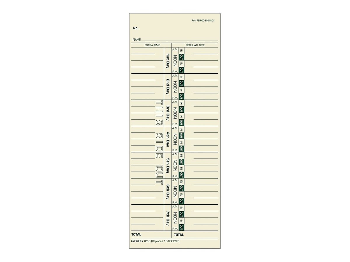 TOPS Time Cards for Acroprint 125, 150, 175, ES700, ES900, ESP180, Amano PIX/TCX, Lathem 900E, 1200, 500/Box