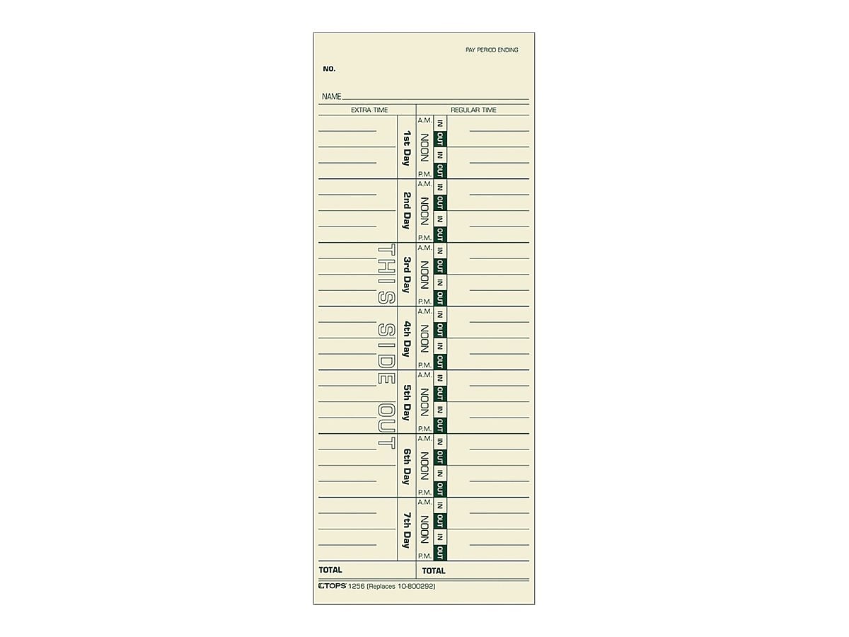 TOPS Time Cards for Acroprint 125, 150, 175, ES700, ES900, ESP180, Amano PIX/TCX, Lathem 900E, 1200, 500/Box