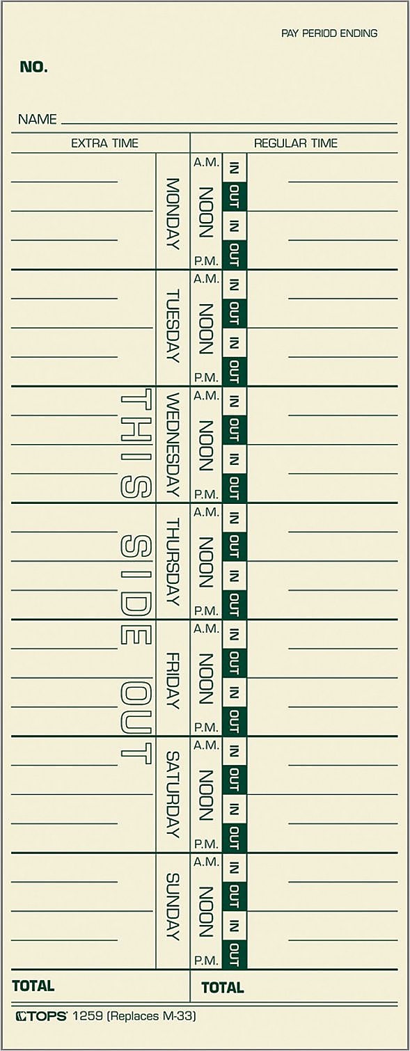 Tops® Time Cards, Weekly, Monday-Sunday Format, 100/Pack