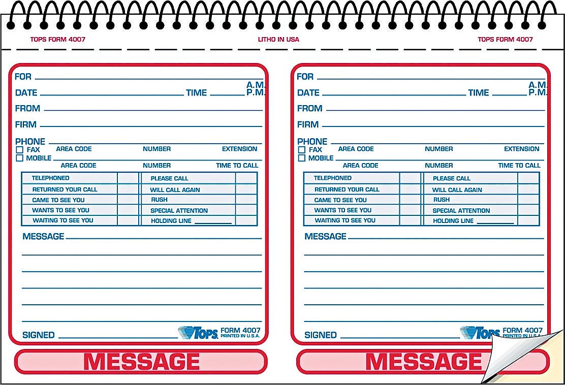Tops® Top-bound Message Book
