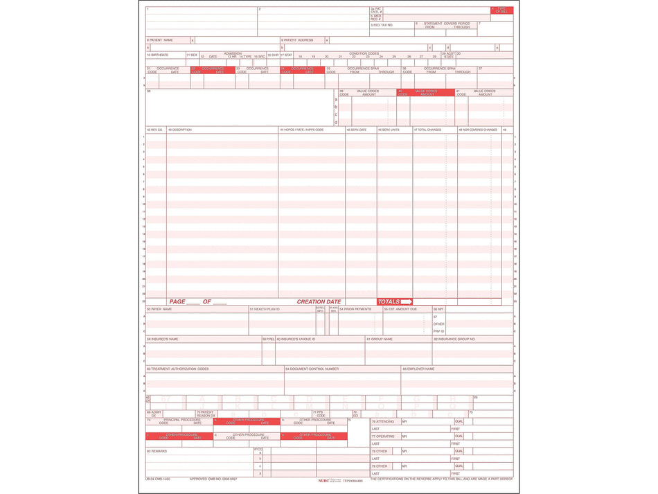 TOPS UB-04 1-Part Health Insurance Claim, 2500/Carton