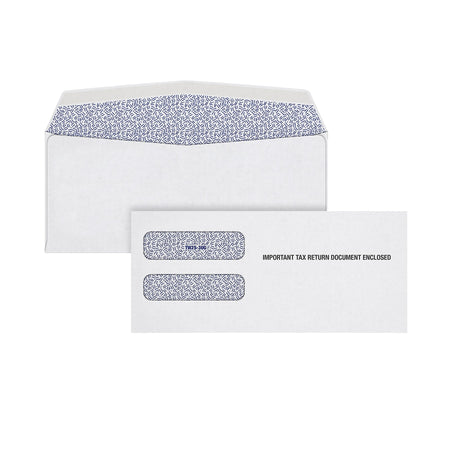 TOPS undated Gummed W-2 Double Window Envelope, 3 7/8" x 8 1/4", White, 100/Pack