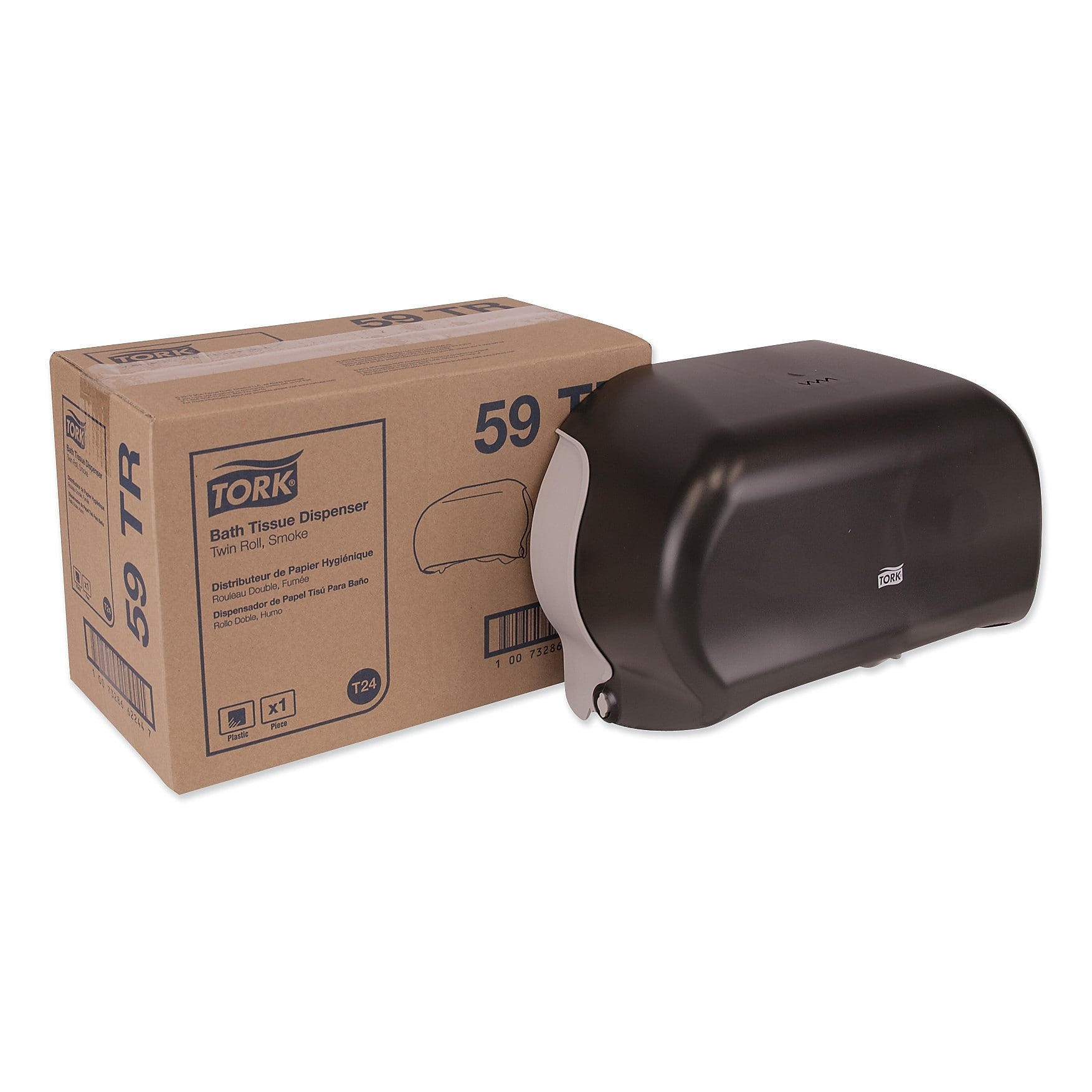 Tork Twin Standard Roll Bath Tissue Dispenser,12.75 x 5.57 x 8.25, Smoke