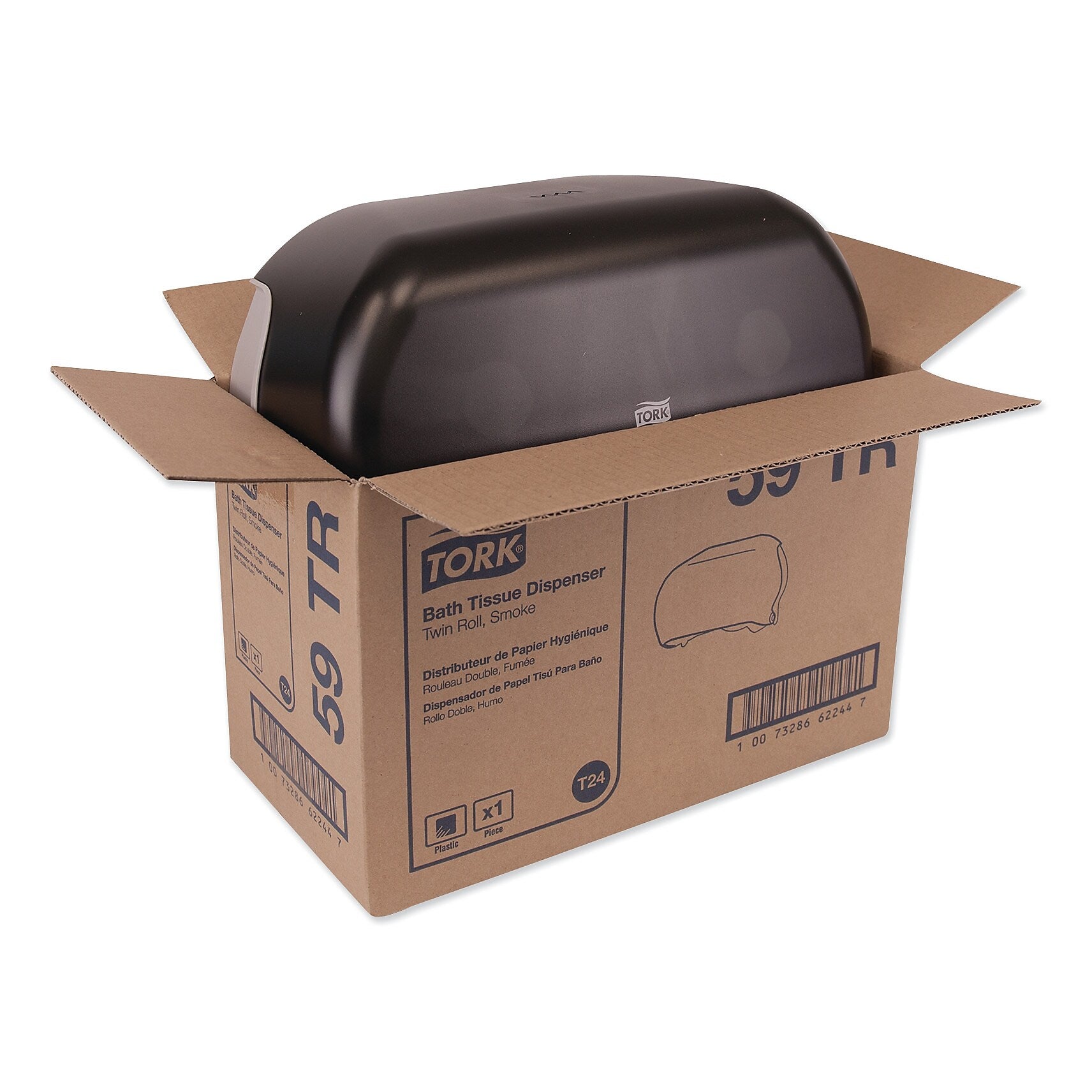 Tork Twin Standard Roll Bath Tissue Dispenser,12.75 x 5.57 x 8.25, Smoke