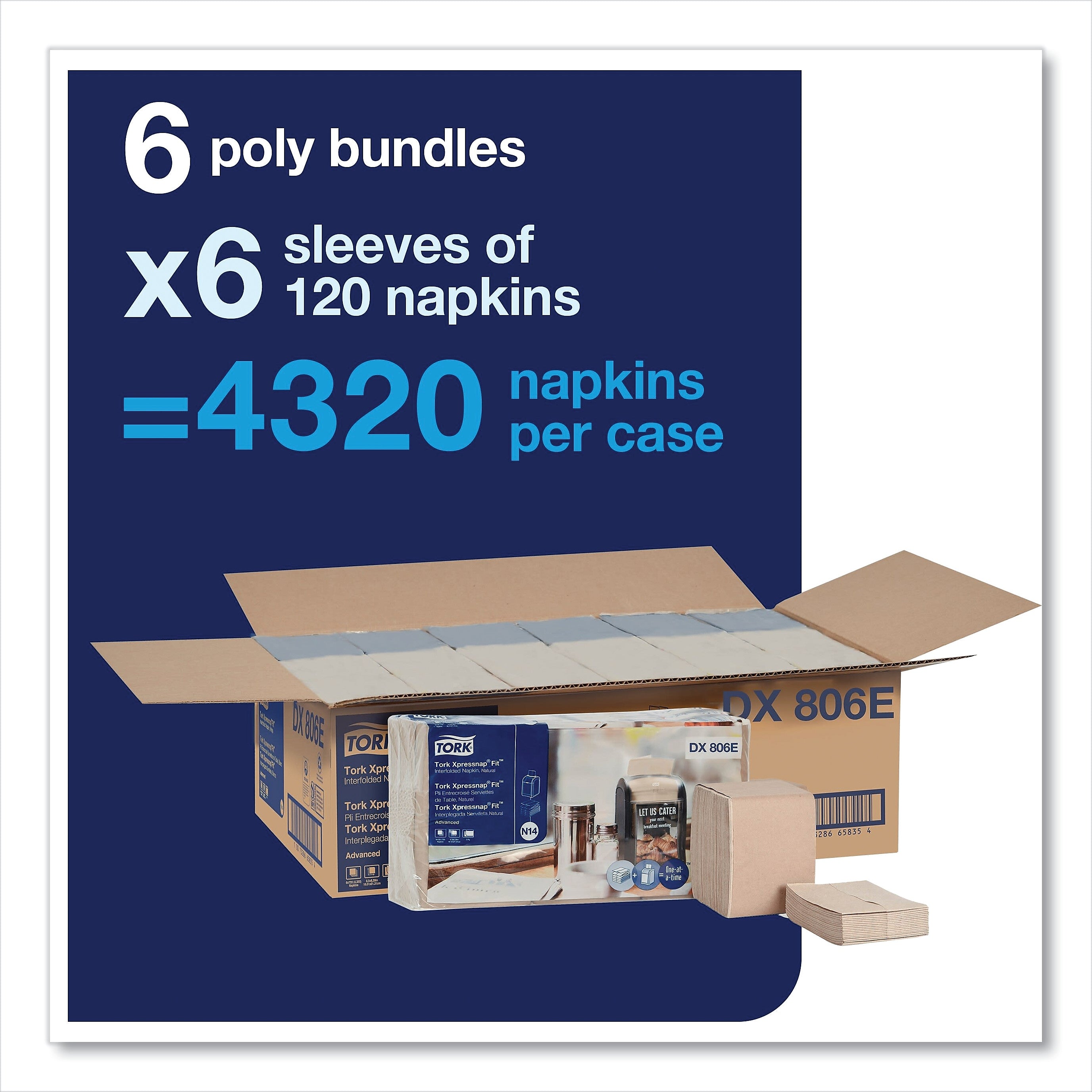 Tork Xpressnap Fit Dispenser Napkin, 2-Ply, Natural, 120 Napkins/Pack, 36 Packs/CT