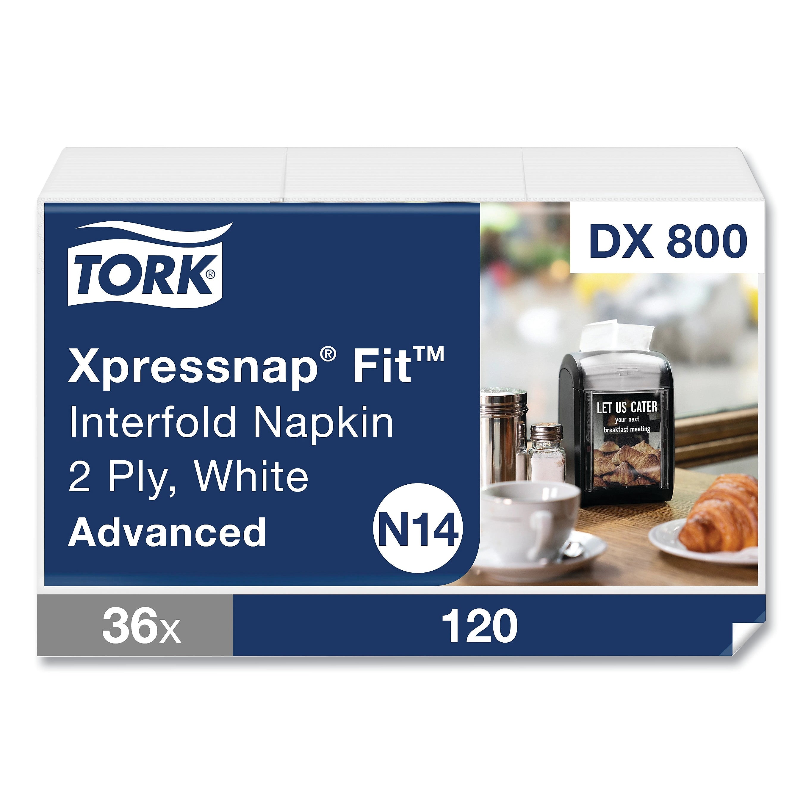 Tork Xpressnap Fit Dispenser Napkin, 2-Ply, White, 120 Napkins/Pack, 36 Packs/CT