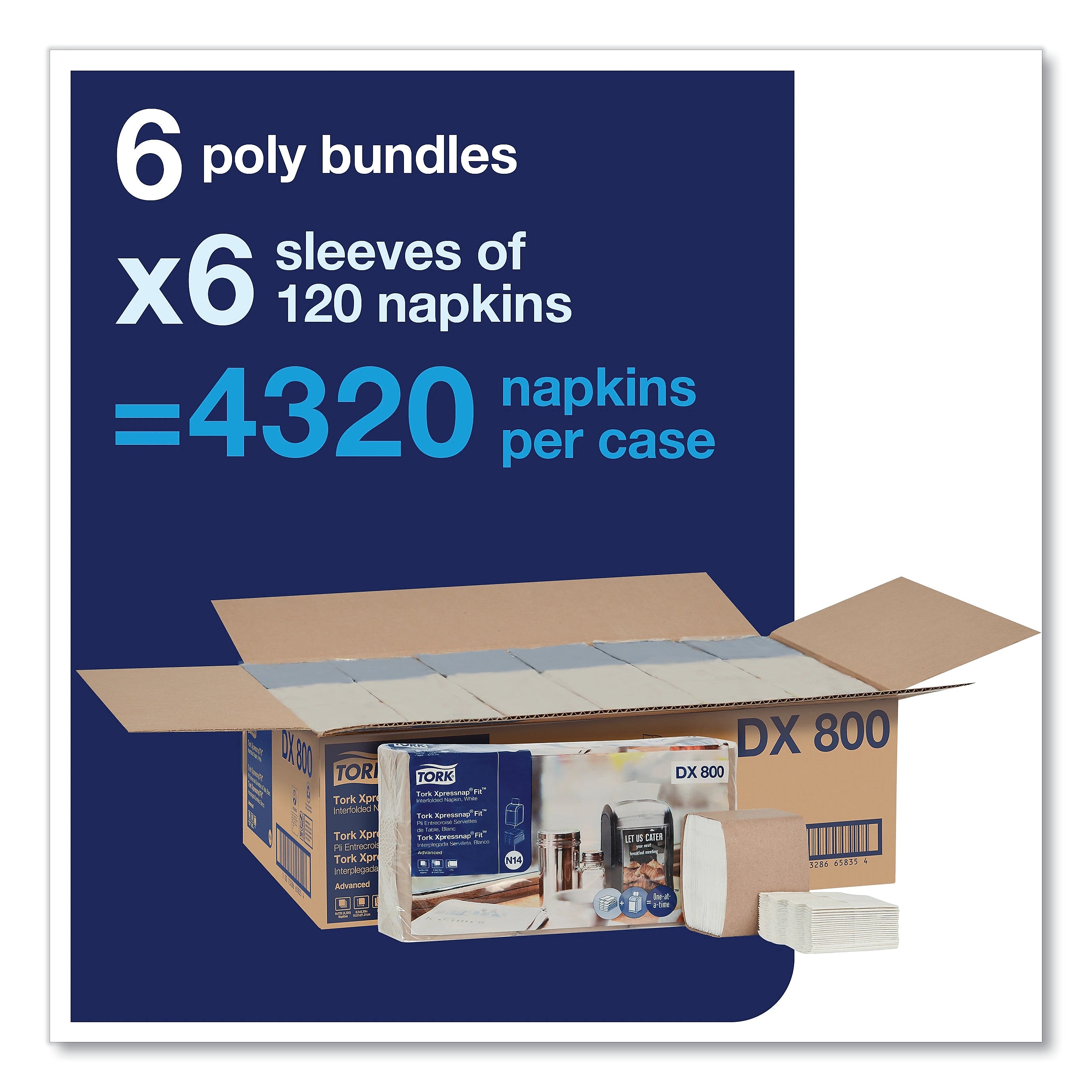 Tork Xpressnap Fit Dispenser Napkin, 2-Ply, White, 120 Napkins/Pack, 36 Packs/CT