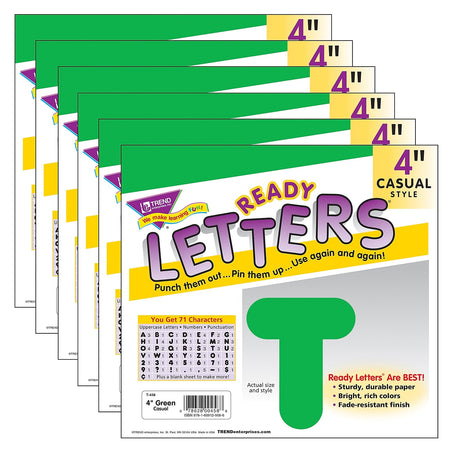 TREND 4" Casual Uppercase Ready Letters, Green, 71/Pack, 6 Packs