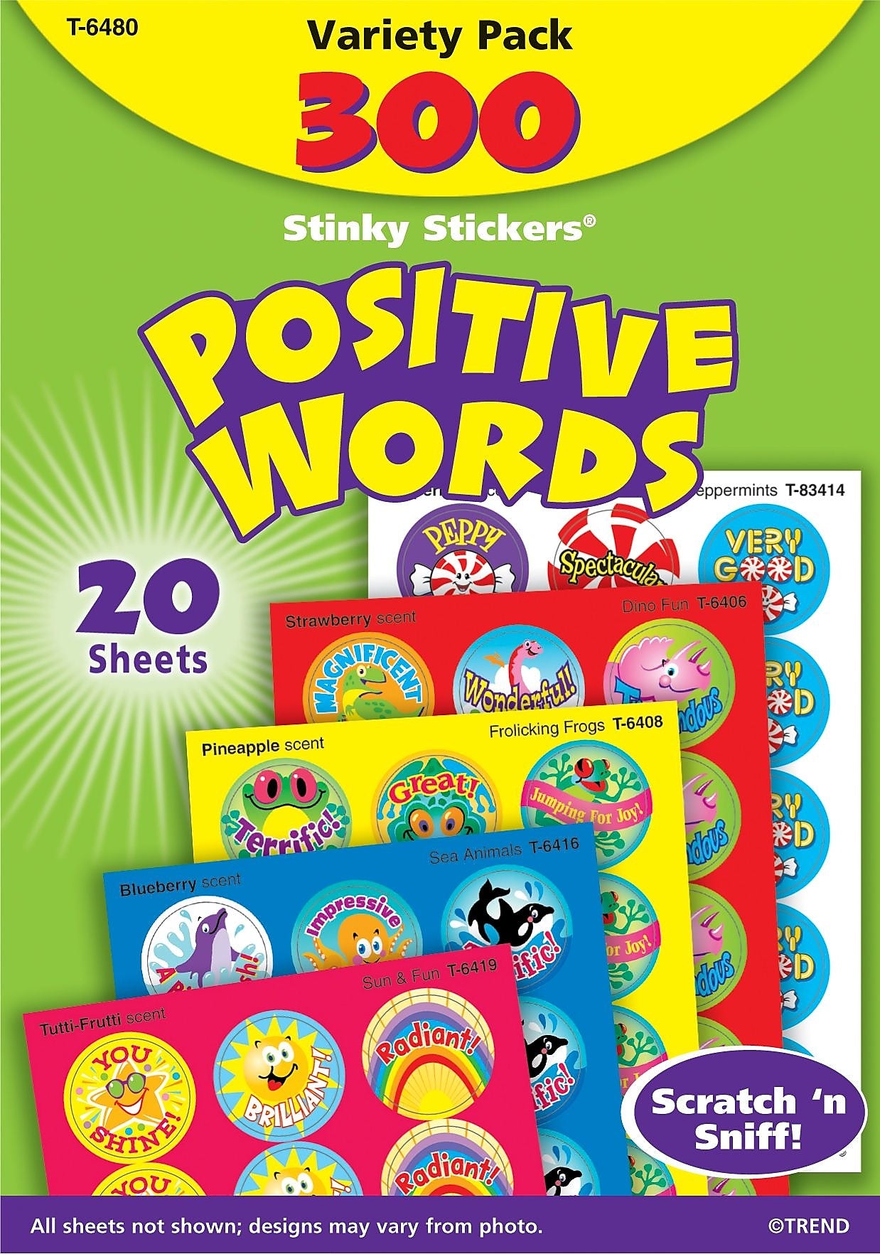 Trend Enterprises Stinky Stickers Scratch-and-Sniff Variety Pack, Positive Words, 300/Pack