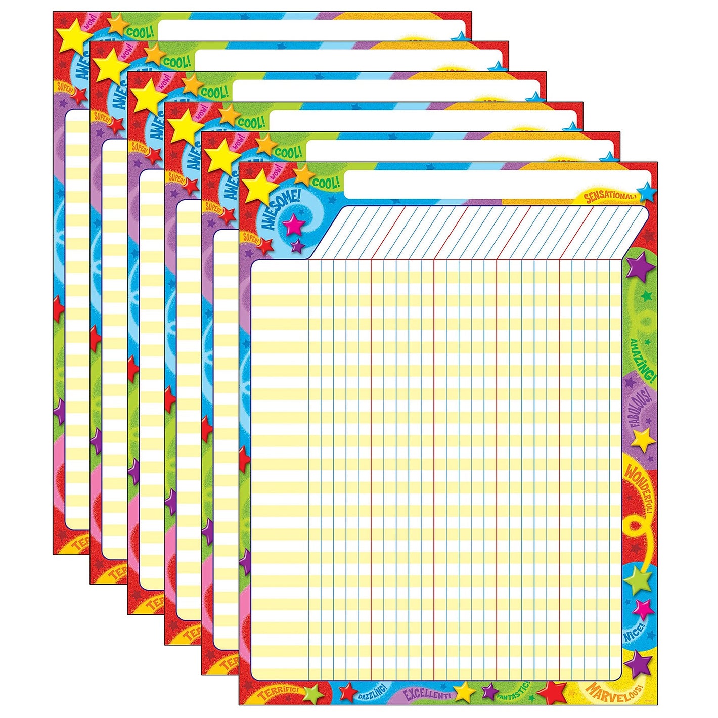 TREND Praise Words 'n Stars Incentive Chart, 17" x 22", Pack of 6