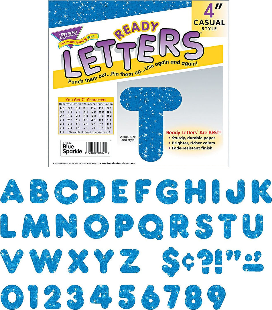 Trend Sparkle Uppercase Ready Letters®, 4", Blue, 1/Set