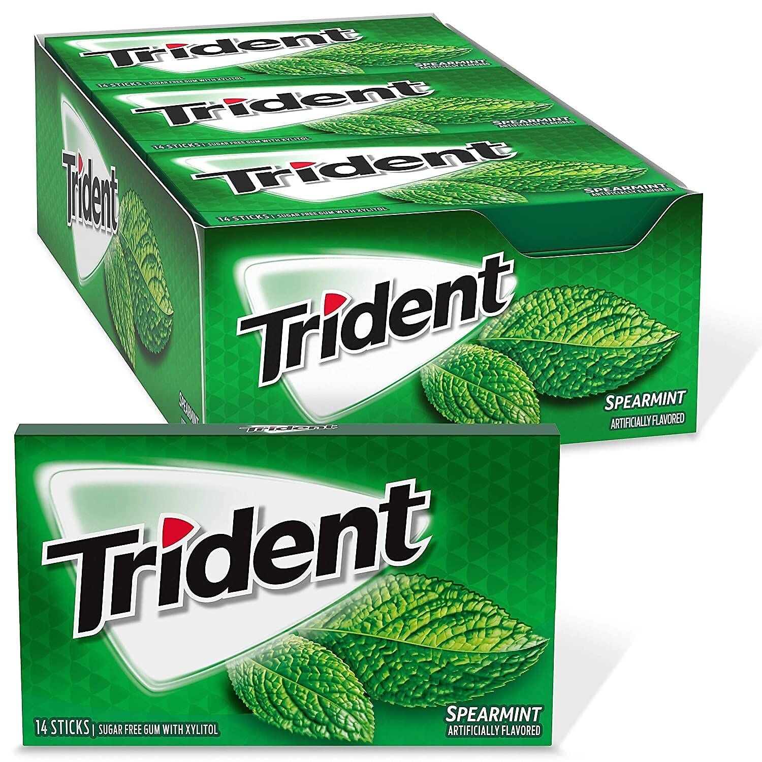 Trident Sugar Free Spearmint Gum, 14 Pieces/Pack, 12/Box