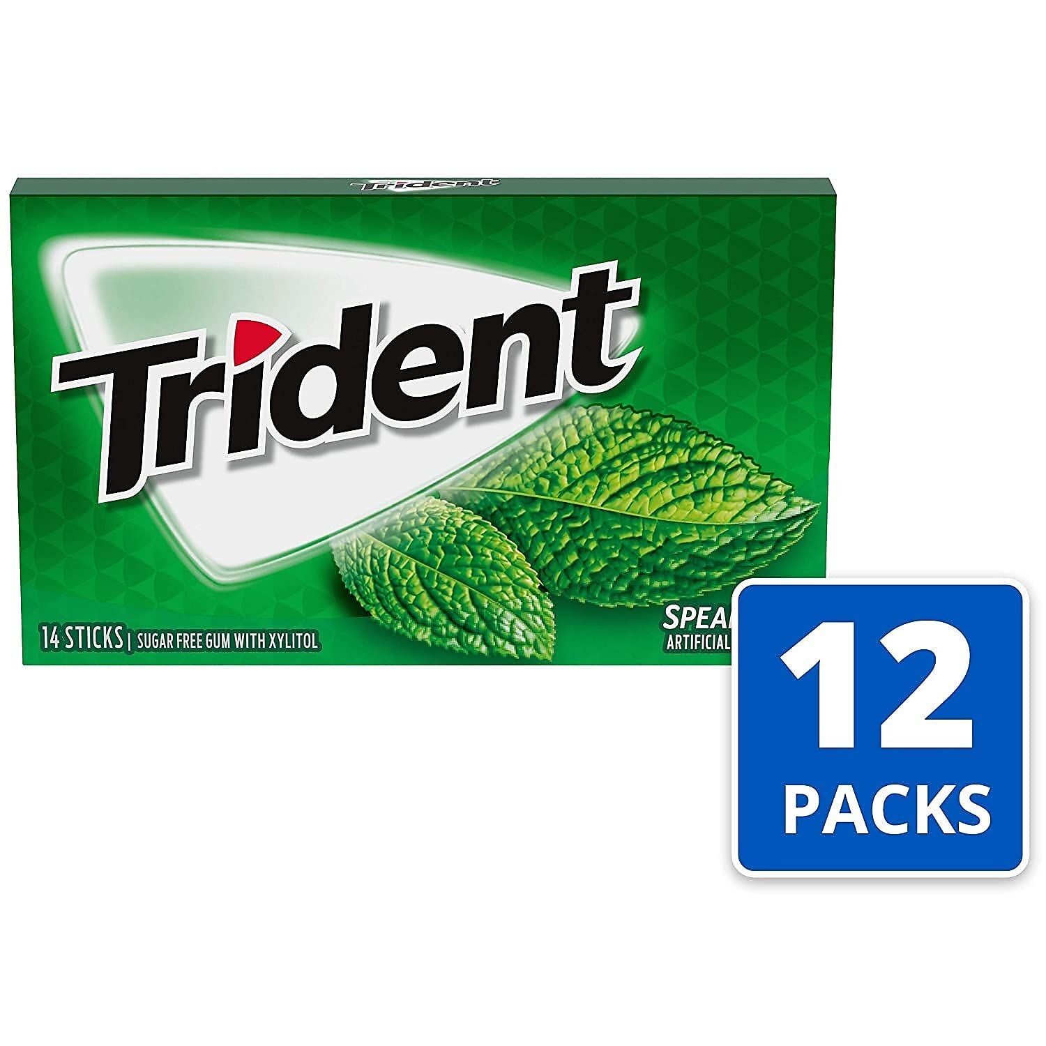 Trident Sugar Free Spearmint Gum, 14 Pieces/Pack, 12/Box