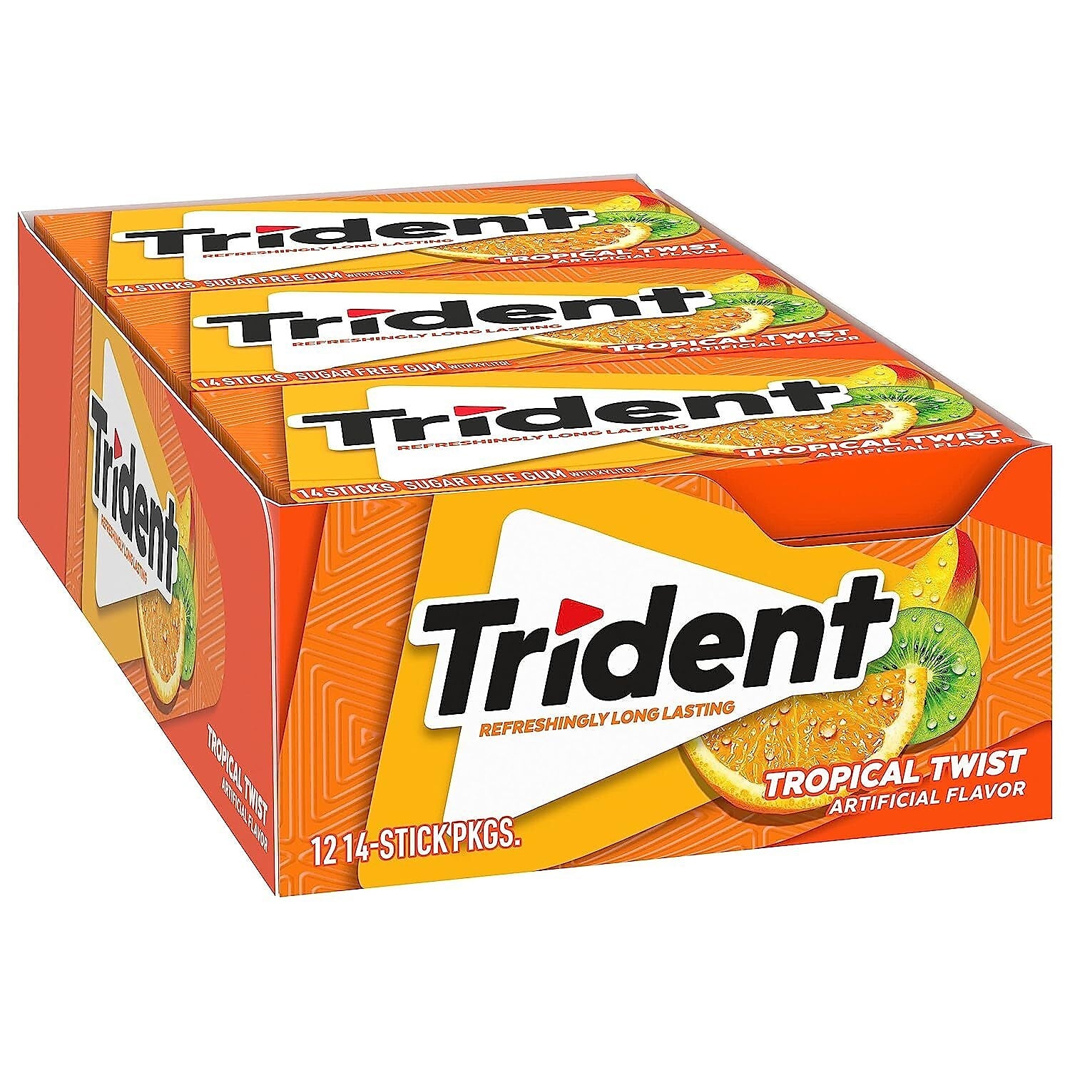 Trident Sugar Free Tropical Twist Gum, 14 Pieces/Pack, 12/Box