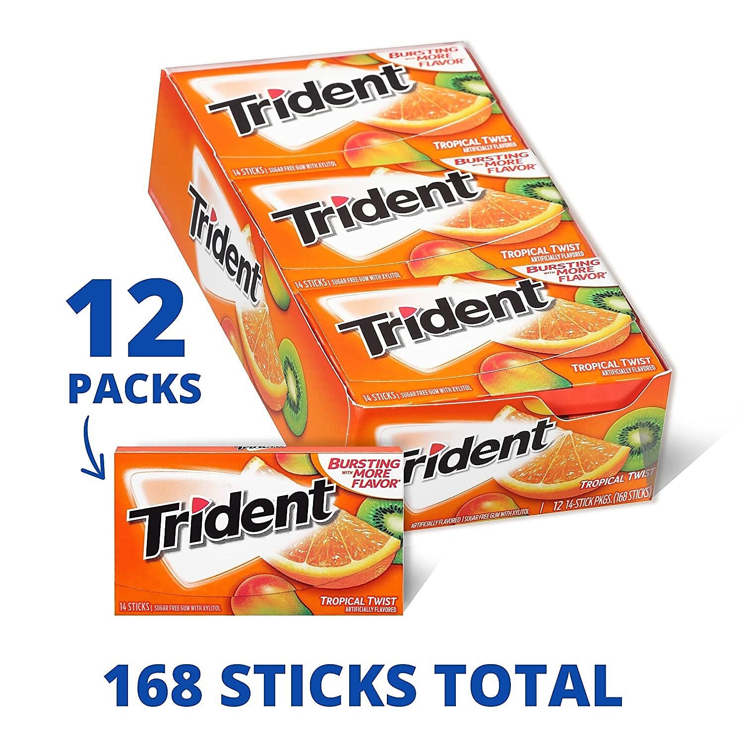 Trident Sugar Free Tropical Twist Gum, 14 Pieces/Pack, 12/Box