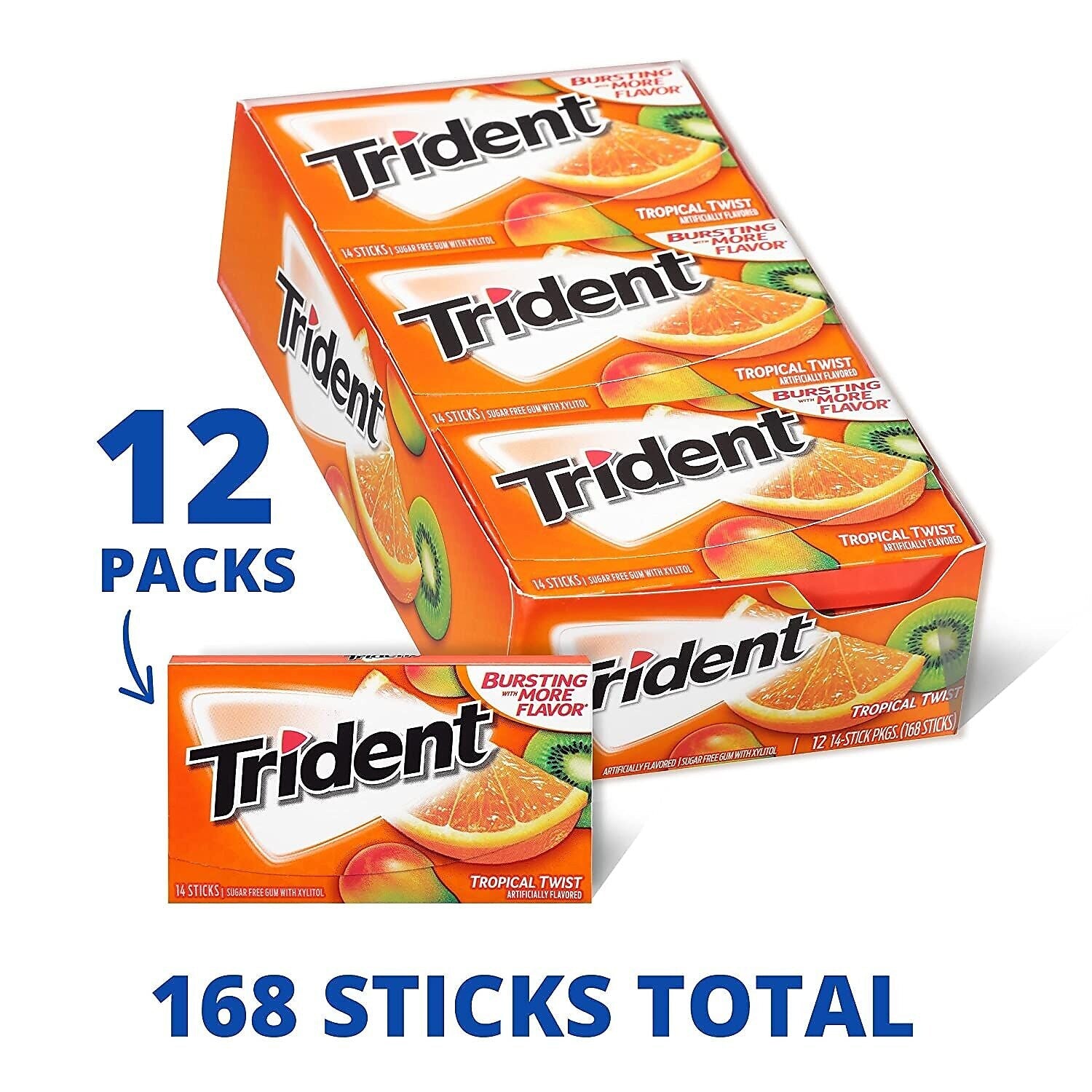Trident Sugar Free Tropical Twist Gum, 14 Pieces/Pack, 12/Box