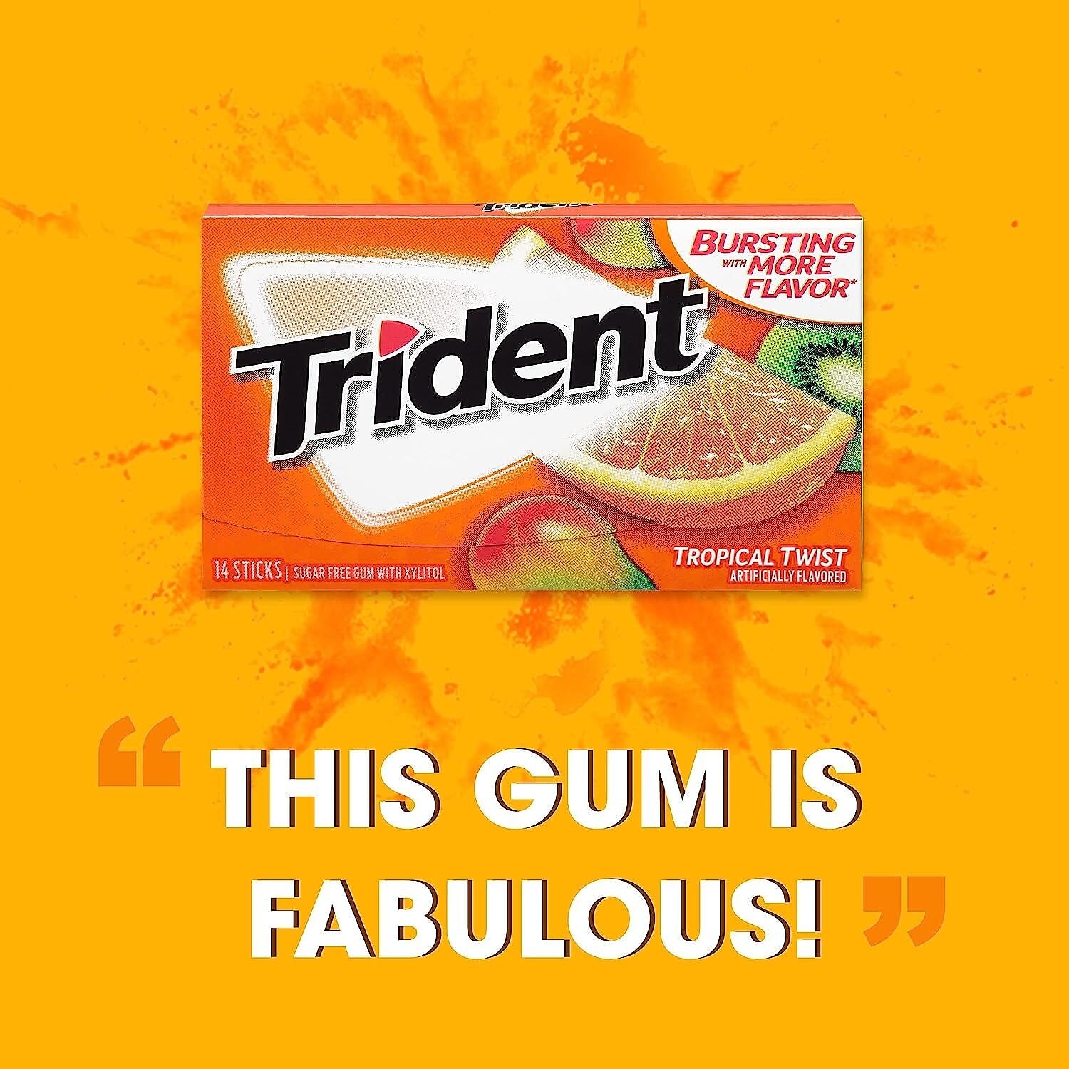 Trident Sugar Free Tropical Twist Gum, 14 Pieces/Pack, 12/Box